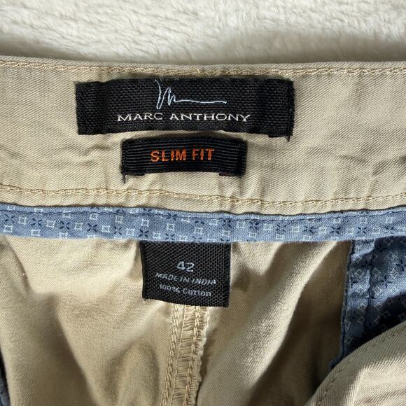 Marc Anthony Chino Shorts Men's 42 Slim Fit Stretch flat front Beige - Picture 2 of 7